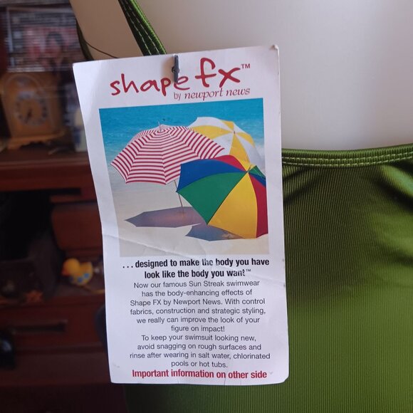 8 Avg Vtg Shape Fx Olive Green Shaping One-Piece Swimsuit Adjustable Straps Bra - Picture 5 of 7